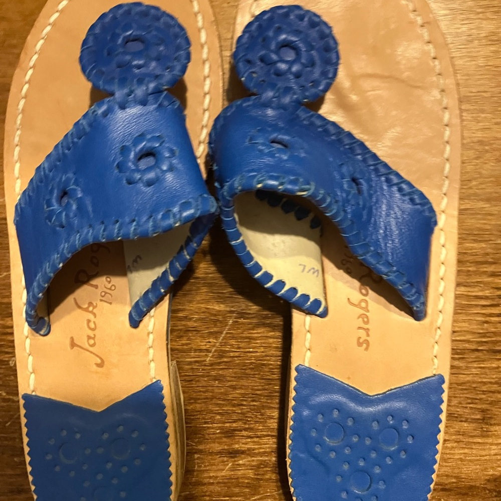 Jack Rogers Blue Sandals with Textured Straps and Knot Detail